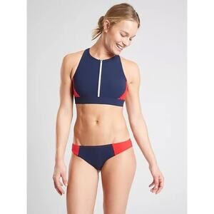 Athleta Colorblock Zip Front Bikini Top Red Navy Small